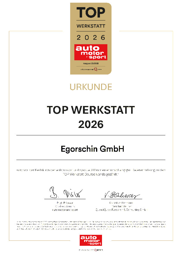 Top-Werkstatt-Urkunde von Auto Motor und Sport Magazin Bilde Top-Werkstatt-Urkunde von Auto Motor und Sport Magazin